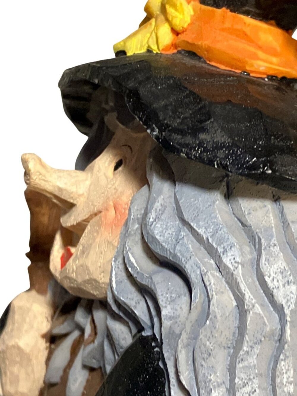 Hand Painted Halloween Witch Figurine With Broom & Pumpkin Rustic Fall Decor - Picture 10 of 11